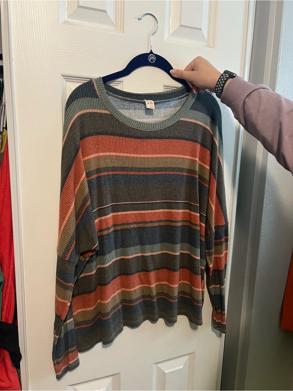 7th Ray Striped Long-Sleeve Thermal Top in Olive, Rust, Blue